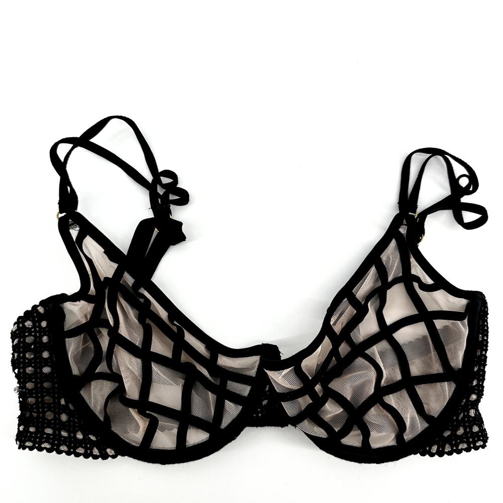 Victoria's Secret Very Sexy Unlined Demi Bra Mesh Window Pane Black 34D